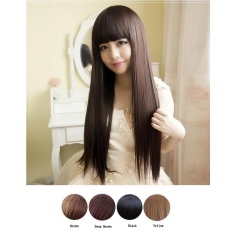 Korea Gaya Rambut Panjang Wanita Fluffy Temperamen Lurus Rambut Wig Coklat-Internasional