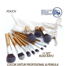 Kuas Make Up 11 Set Handle Kayu Dengan Pouch / Cosmetic Make Up Brush 11 Set with Pouch / 11 pcs Wood Handle Makeup Alas Bedak Kosmetik Concealer Brush Set / Brush Make Up Dengan Tas Penyimpanan / Bluelans® Rias Kayu Pegangan Kuas Perona 11 buah