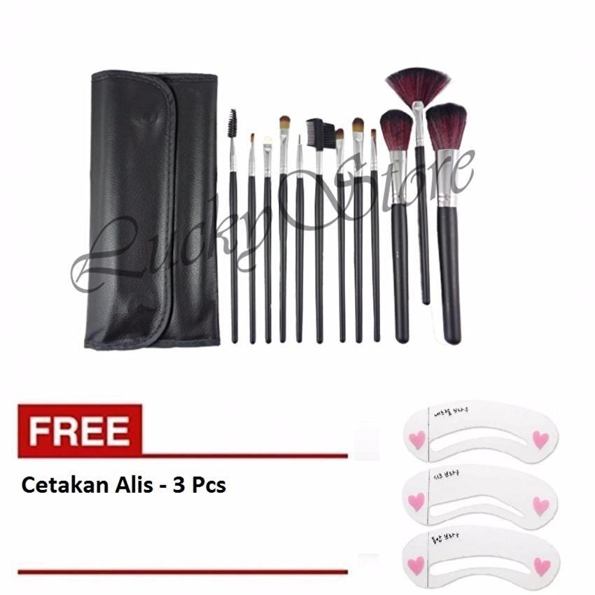 Kuas Make Up - 12 Pcs + Free Cetakan Alis Mini Brow Class - Eyebrow Stencil 3 Pcs Kuas Make Up - 12 Pcs + Free Cetakan Alis Mini Brow Class - Eyebrow Stencil 3 Pcs
