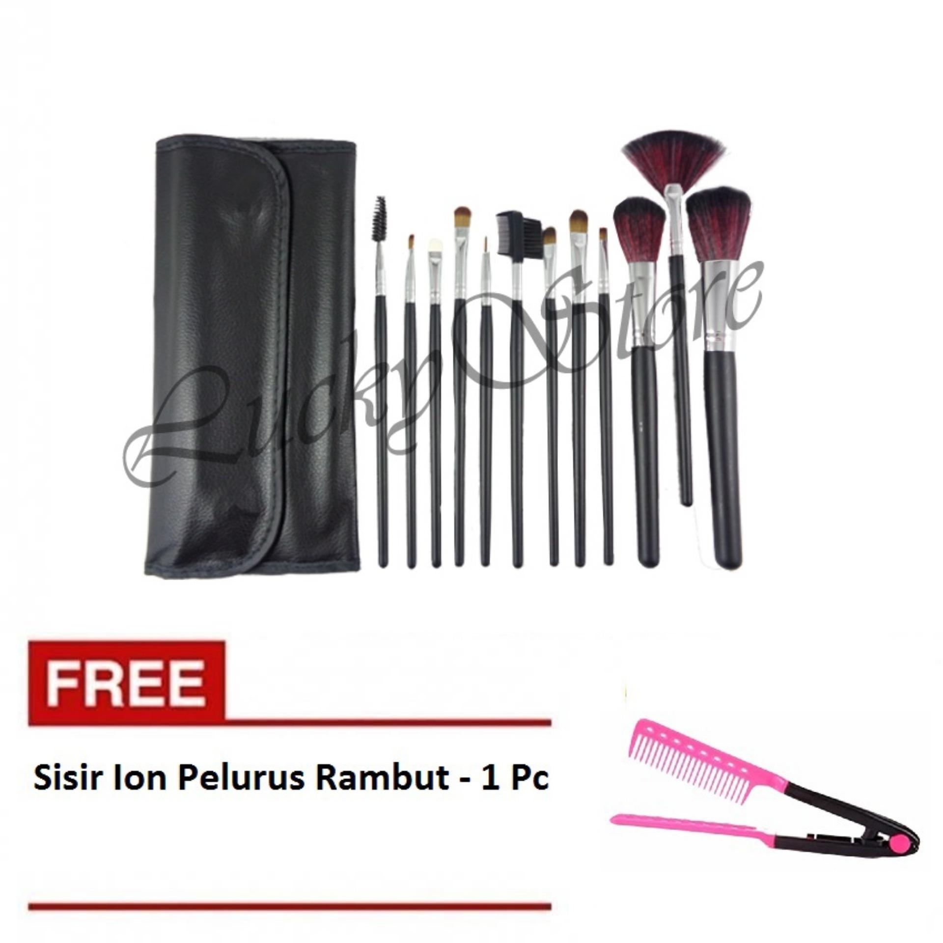 Kuas Make Up - 12 Pcs + Free Sisir Ion Pelurus Rambut Alami Kuas Make Up - 12 Pcs + Free Sisir Ion Pelurus Rambut Alami