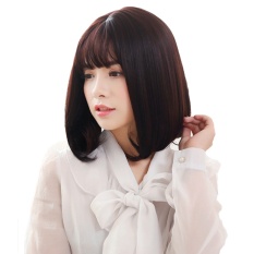 Ladies Lurus Pendek Bob Rambut Wig dengan Air Fringe untuk Halloween Pesta Natal Cosplay Rambut Lolita Wig Lengkap dengan Wig Cap Dark Brown-Intl
