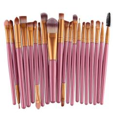 LALANG 20 Buah Set Kuas Rias Bibir With Pensil Alas Bedak Kosmetik Alat Kecantikan Kit (berwarna Merah Muda + Emas) -ต่างประเทศ