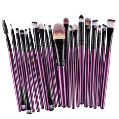 LALANG 20 Buah Set Kuas Rias Bibir With Pensil Alas Bedak Kosmetik Alat Kecantikan Kit (ungu + Hitam) -Internasional