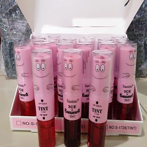 lip tint sasimi barbapapa 2in1 - lipstik lipgloss liptint 3 psc (random)