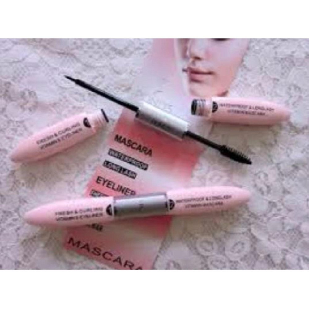 Lucky Eyeliner and Mascara 2 in 1 Waterproof Kemasan Pink - Black