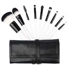 Makeup Brushes-Mini Premium Kuas Kosmetik Set Alas Bedak Padat Blush Eyeliner Bedak Brush Kit dengan Travel Case (9 PC-Intl