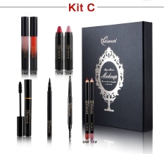 Riasan Set Seksi Merah Lipstik Cair Lipstik Bulu Mata Maskara Alis Pensil Eyeliner With Sikat Bibir Penggaris With Kotak Bagus -Internasional