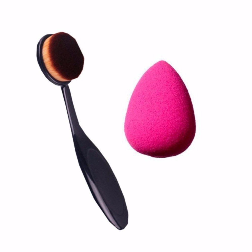 MESH Paket Kuas - Oval Brush / Kuas Make Up Oval Brush / Oval Foundation Brush / Kuas Make Up And Spon Make Up - Beauty Blender - 1 Pcs - Multi Colour