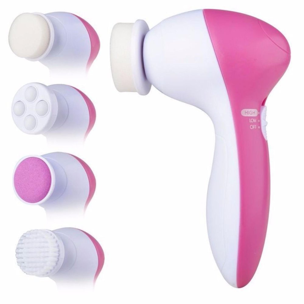 Metamor Skin Relief Massager Alat Pijat Pembersih Wajah 5 In 1 Elektrik Multifunction Electric Face Facial Cleansing Brush 5in1 ( Crude Polish Accessory, Latex Soft Sponge, Makeup Sponge, Rolling Massager, Soft Brush ) As Seen On TV Menghaluskan Skin