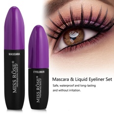 MISS ROSE 2In1 3D Fiber Mascara Liquid Eyeliner Waterproof Bulu Mata Makeup Kit Ungu-Intl