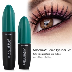 MISS ROSE 2In1 3D Fiber Mascara Liquid Eyeliner Waterproof Bulu Mata Makeup Set Hijau-Intl