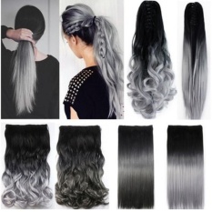 Neverland Women's Fashion Silver Gray Ombre Color Curly Straight Clip on Hair Extensions Ponytail Hairpieces Hair Tail - intl