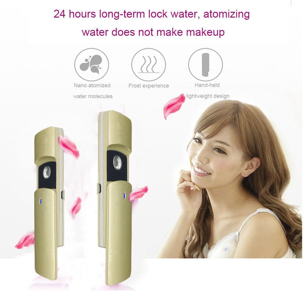 NiceEshop Nano Facial Steamer Mist Spray Membersihkan Pori-pori Air SPA Moisturizing Hydrating Face Sprayer USB Rechargeable Portable Mini Beauty Perangkat (Champagne) -Intl