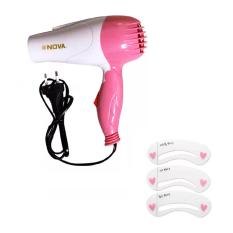 Nova Hair Dryer N-658 Hair Dryer - Pink Bundling Cetakan Alis Mini Brow Class Eyebrow Stencil 3 Pcs