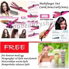 Nova NHC-8890 Catok Lurus/Wavy/Curly 3in1 Multifungsi Pelurus Pengeriting Dan Sisir Lurus - Egg White Peel Off Mask Hanasui BPOM - Masker Putih Telur