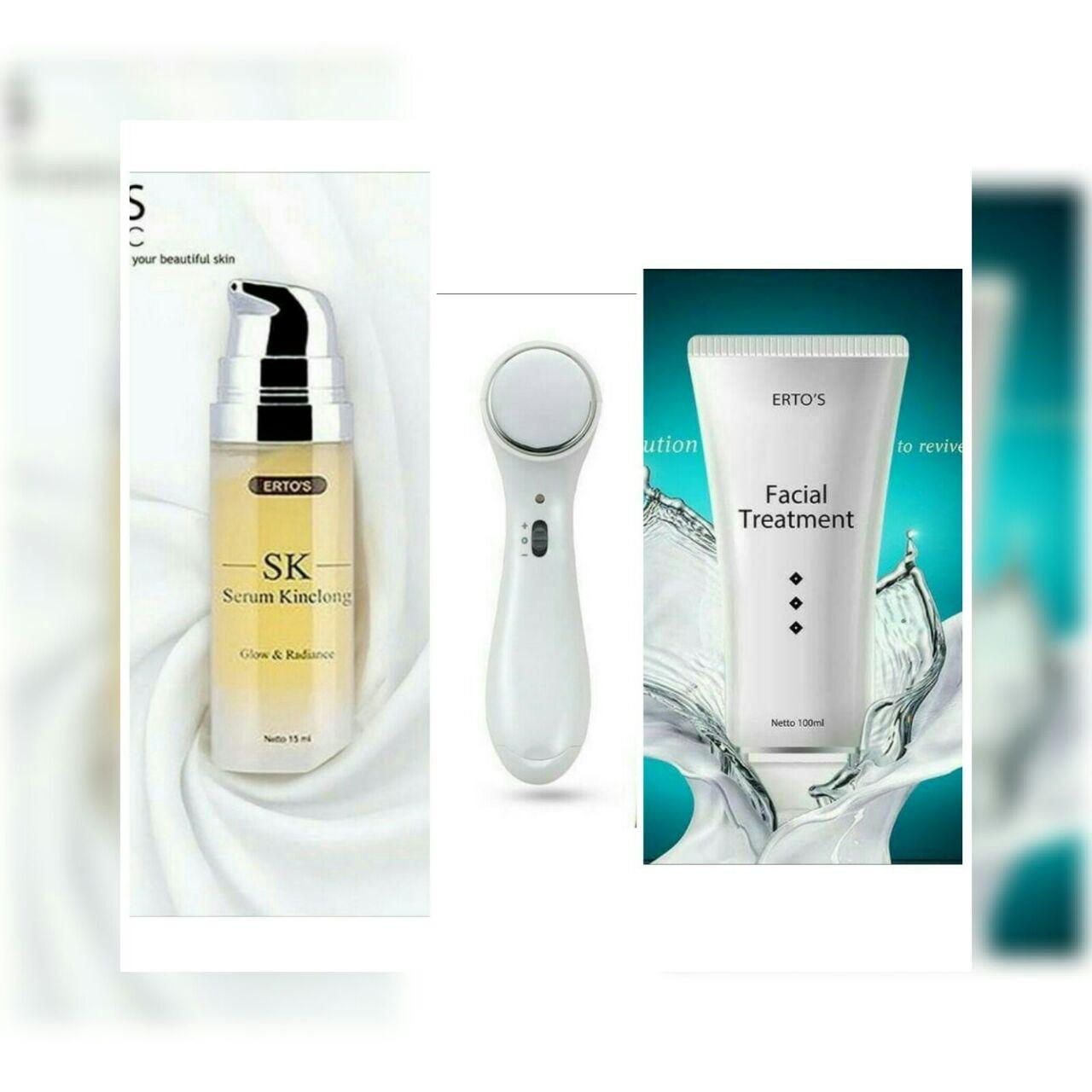 Paket kecantikan ertos facial treatment & serum kinclong - free ion face massager