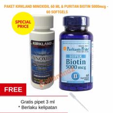 Paket Kirkland Minoxidil 60 ml & Puritan's Pride Biotin 5000 MCG 60 Softgel