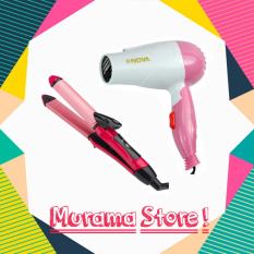 Paket Murah Pelurus Keriting Rambut Nova NHC 2009 Dan Hairdryer Lipat Nova