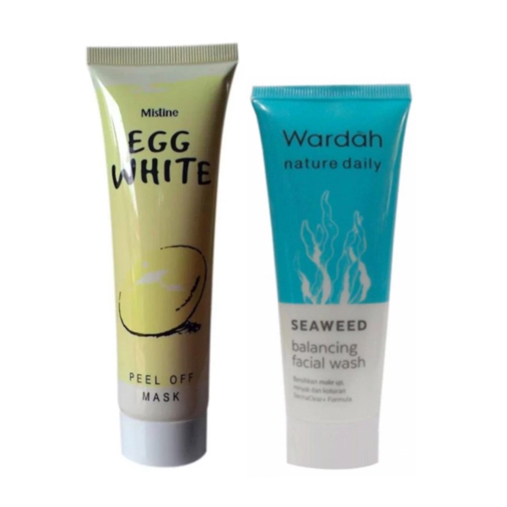 Paket Pembersih Wajah Wardah Seaweed Balancing Facial Wash - 60ml dan Mask Egg White Peel Off Masker Putih Telur - 85 Gram