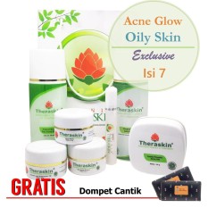 Paket Theraskin Acne Glowing Whitening Exclusive Super Lengkap (Isi 7) / Mengatasi Jerawat + Memutihkan Untuk Kulit Berminyak / Normal Cenderung Berminyak + Gratis Dompet