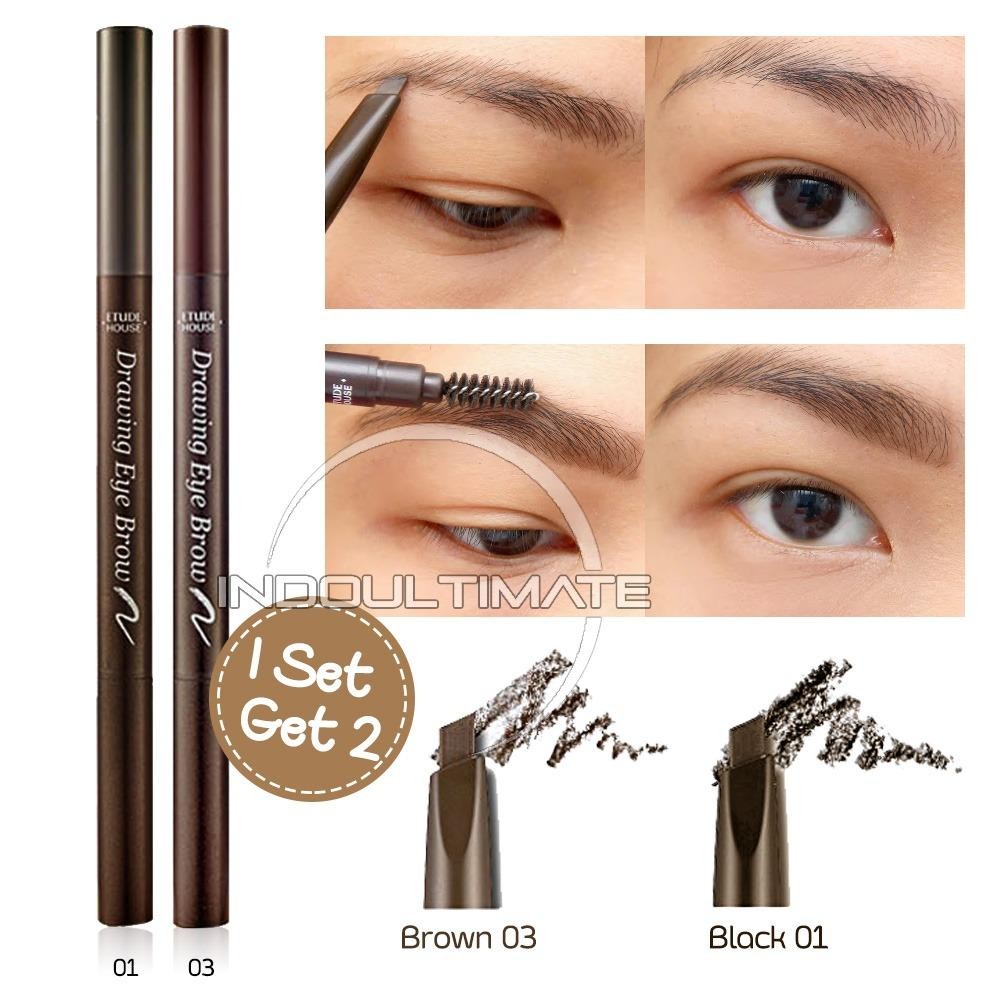 ETUDE HOUSE Pensil Alis & Sikat Alis 2 in 1 Black & Brown / ETUDE HOUSE Drawing Eye Brow Set PA-01 - BLACK & BROWN