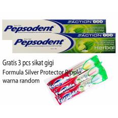 Pepsodent Action 123 Herbal 120 Gram - 2 Pcs (Gratis 3 pcs Sikat Gigi Formula Silver Protection)