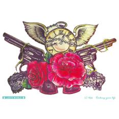 Pistol Red Flower Tato Temporer Stiker