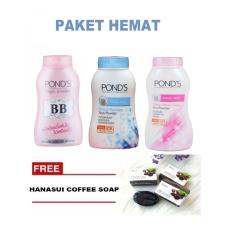 Pond's Pond's Angel Face Natural Mattifying Face Powder UV Protection Biru + Ponds Magic Powder Angel face Pink + Ponds BB Magic Powder Double UV Protection - PAKET HEMAT isi 3 + Gratis Hanasui Coffee Soap 1 pcs