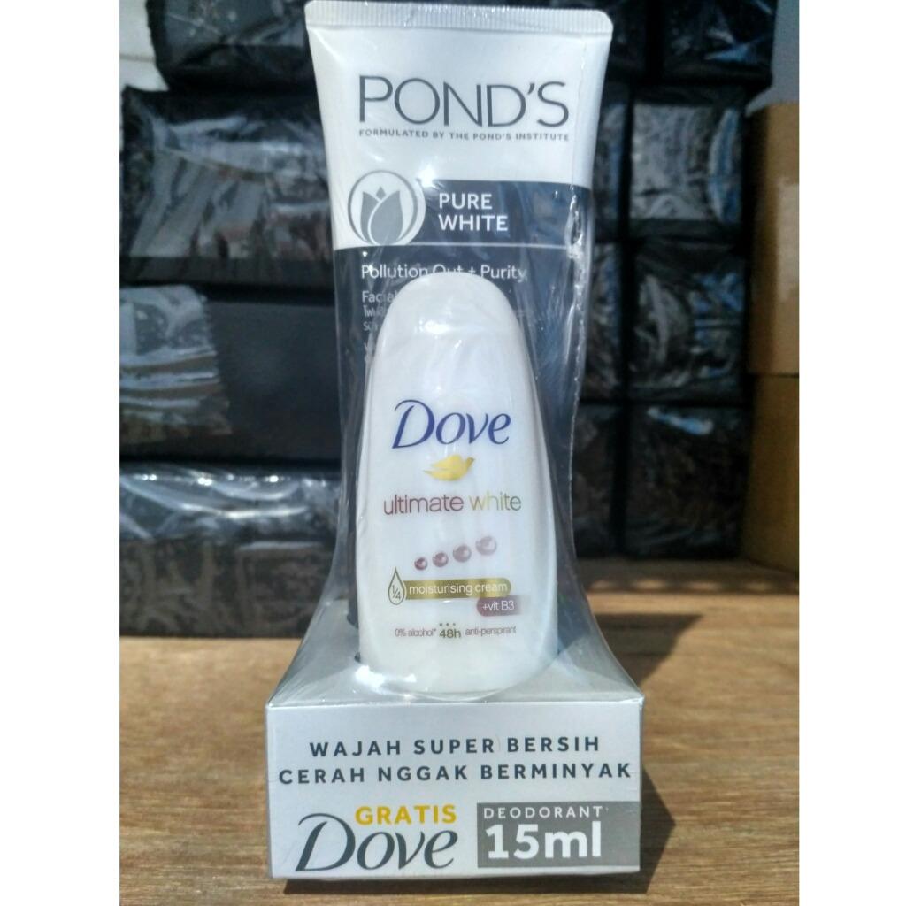 Ponds Pure White Facial Cleanser Foam 100gr Free Deodorant Dove Ultimate White 15ml