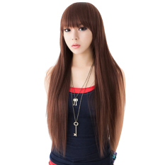 Poni lurus datar panjang rambut Wig Cosplay kostum untuk pesta Natal coklat - Internasional
