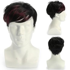 ???? Pria Manusia Rambut Pendek Wig Alami Wig Lurus Pria Gaya Berlapis-Intl
