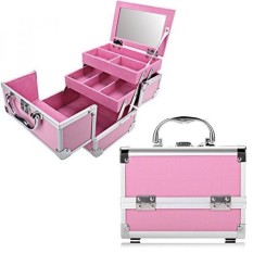 Kasus Kereta Riasan Profesional Kosmetik Kotak dengan Dapat Disesuaikan Dividers-Aluminium Membuat Hingga Artist Organizer Perlengkapan dengan Cermin Perhiasan kotak-3 Baki Yang Dapat Diperpanjang dan 2 Kunci (PINK_PINK) -Internasional