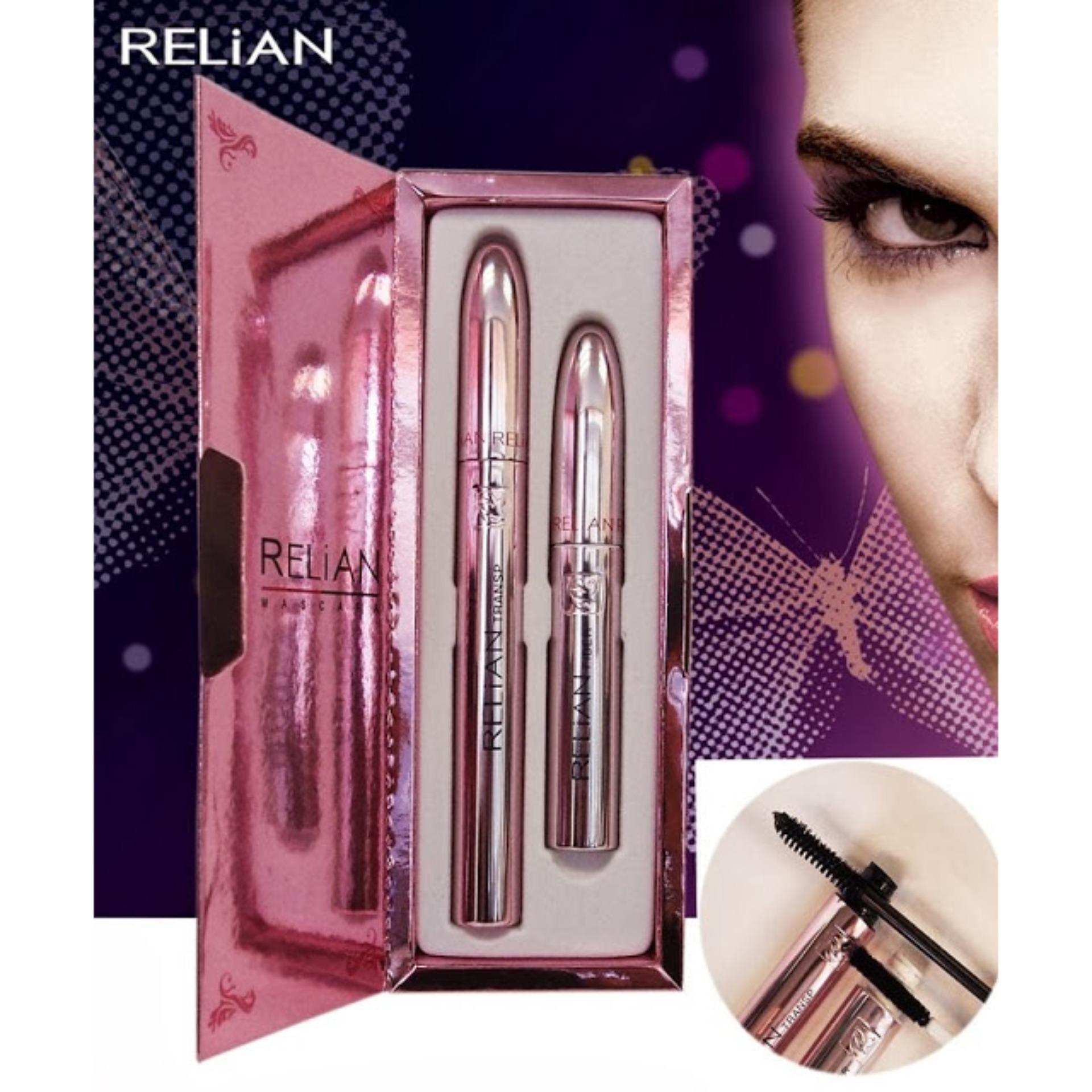Relian Mascara Set Eyelash Bushy - Pemanjang Bulu Mata - Pink + Gratis Cetakan Alis Mini Brow Class Eyebrow Stencil