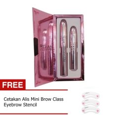 Relian Mascara Set Eyelash Bushy - Pemanjang Bulu Mata - Pink + Gratis Cetakan Alis Mini Brow Class Eyebrow Stencil