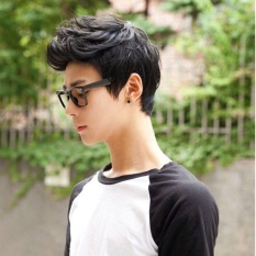 SDP Fashion Cool Men's Tampan Laki-laki Hitam Pendek Wig untuk Masquerade Partai Cosplay Kostum Harian (Hitam) -Intl