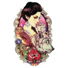 Sexy Girl Owl Wolf Design Temporary Tato Rose Flower Fashion