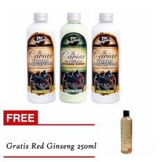 Shampoo Caviar - Paket 2 Shampo Dan 1 Kondisioner Caviar + Gratis Red Ginseng 250ml 1 Botol