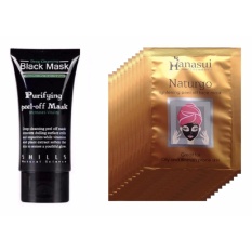 Shills Black Mask Kiss Beauty Deep Cleansing Acne Purifying Peel-off / Masker Wajah dan Komedo - 1 Buah + Hanasui Naturgo Masker Lumpur Original BPOM - 10 Buah