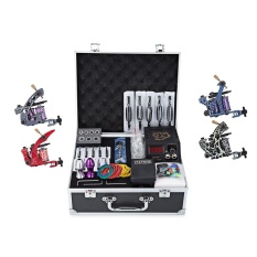 Solong Complete Tattoo Kit 4 Colorful Baja Karbon Peralatan Mesin Power Supply Mencengkeram Jarum untuk Artist Pemula EU Plug (hitam dan Ungu) -Intl