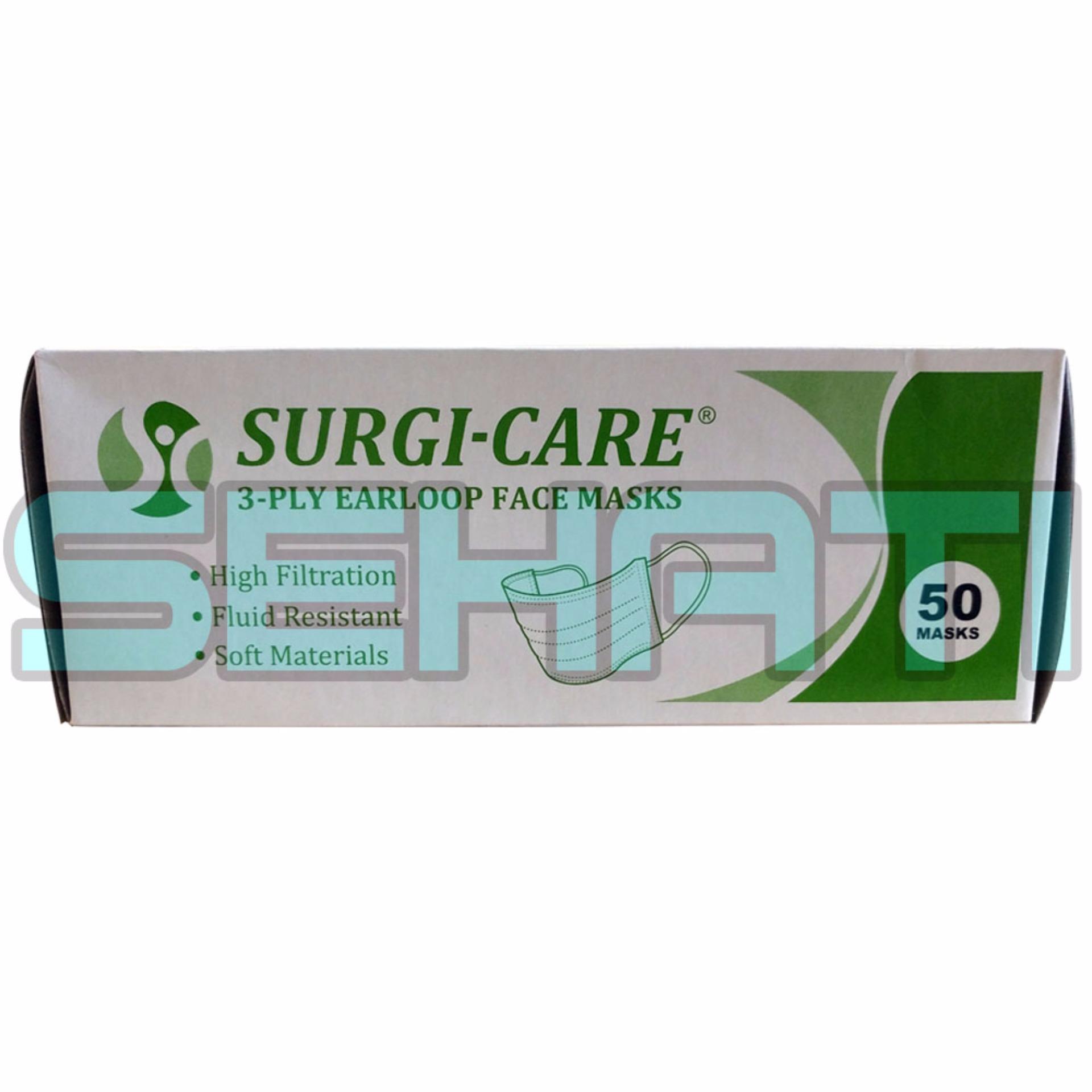 SURGI-CARE Masker 50's 3 Ply Earloop Surgical Face Mask - Masker Wajah, Masker Nafas, Masker Kesehatan, Masker Bedah, Sensi Mask