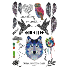 Temporary Body Tatto Feather Owl Wolf Birds Heart Tato Pattern Unisex Temporary Tatto