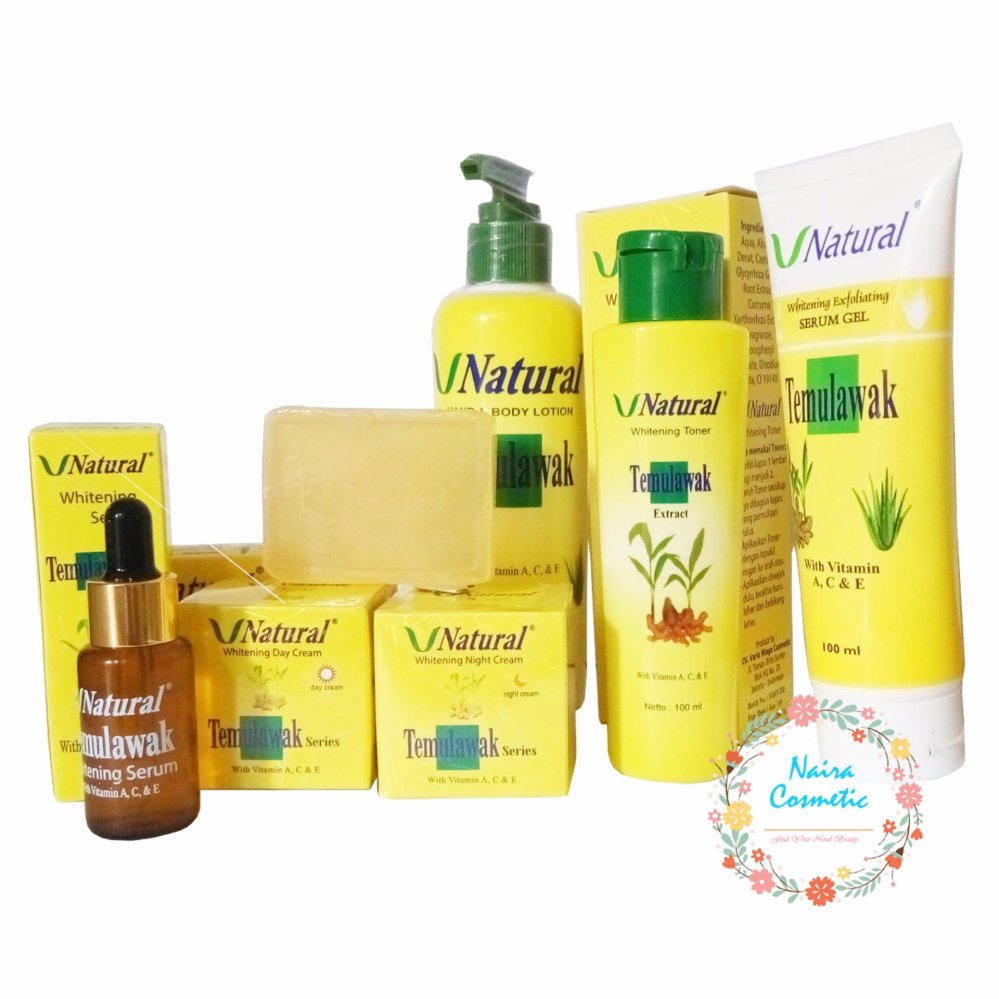 Temulawak Cream V Natural BPOM - V Natural Paket Komplit ( Cream Siang, Malam, Sabun, Serum, Toner, Peeling Gel dan Lotion )