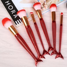 Harga Terendah Kecantikan Siap Stok 6 Pcs/set Kuas Riasan Kosmetik Foundation Perona Pipi Wajah Bubuk Mermaid Ekor Ikan-Internasional