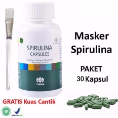 Tiens Masker Spirulina Herbal Alami - Masker Wajah - 30 Kapsul + Gratis Kuas Masker - 1 Pcs