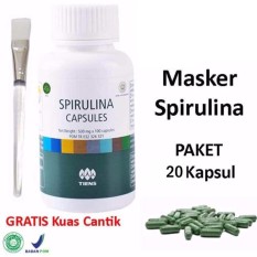 Tiens Masker Spirulina - Masker Herbal Pemutih Wajah - Paket 20 Kapsul + Kuas Cantik
