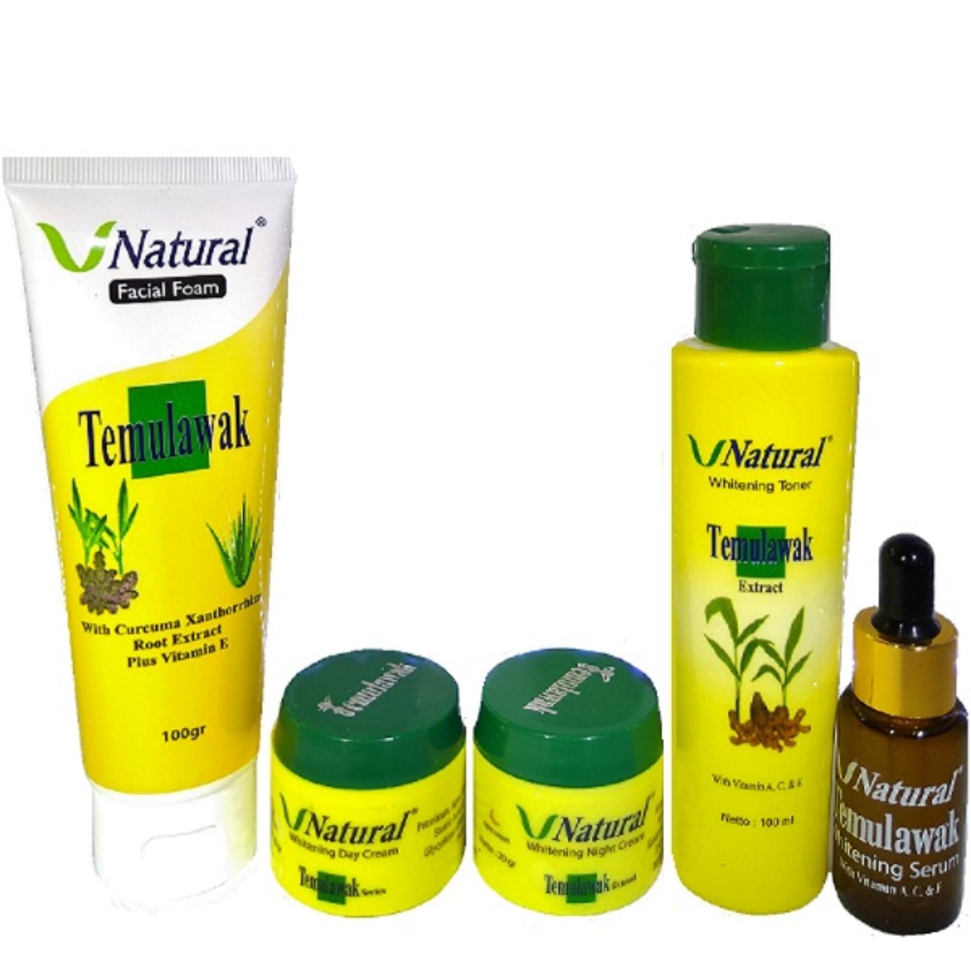 V Natural Temulawak Extract Paket Pemutih Wajah ASLI BPOM / Cream Day & Night, Toner, Facial Foam, Serum