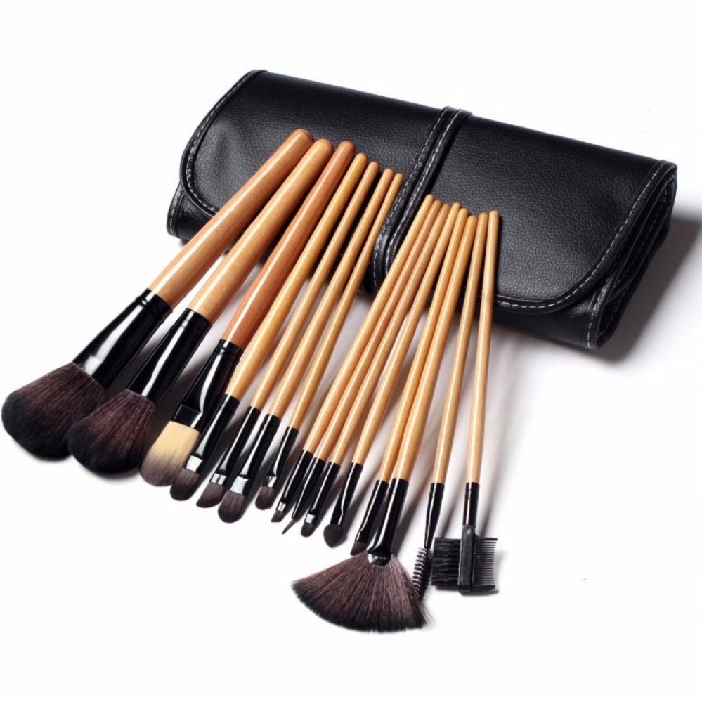 Vienna Linz Kuas Make Up Cosmetic Brush 15 Pcs with Pouch Professional Brushes Makeup Set Kit Tool Brushes Super Soft Pouch Kosmetik Peralatan Kecantikan Wanita Profesional Bulu Halus Lembut Dandan Wajah Maksimal - Black