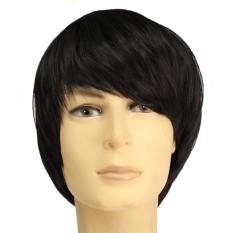 Vogue Seksi Pria Tampan Hitam Pendek Lurus Cosplay Pesta Rambut Wig Penuh Wig Hitam-Intl