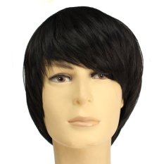 Vogue Seksi Laki-laki Tampan Hitam Lurus Pendek Pesta Rambut Wig Cosplay Wig Lengkap Hitam-Intl