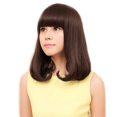 Wanita Cosplay Poni Lurus Datar Pinggiran Suhu Tinggi Serat BOB Keriting Rambut Wig Rambut Palsu Pir Bunga Coklat Muda